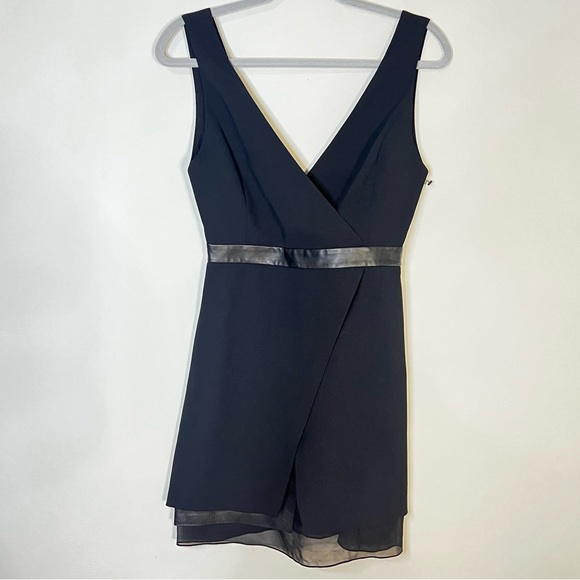 Alice + Olivia Brice layered lamb leather silk black mini sleeveless dress nwt 2 - Picture 8 of 13